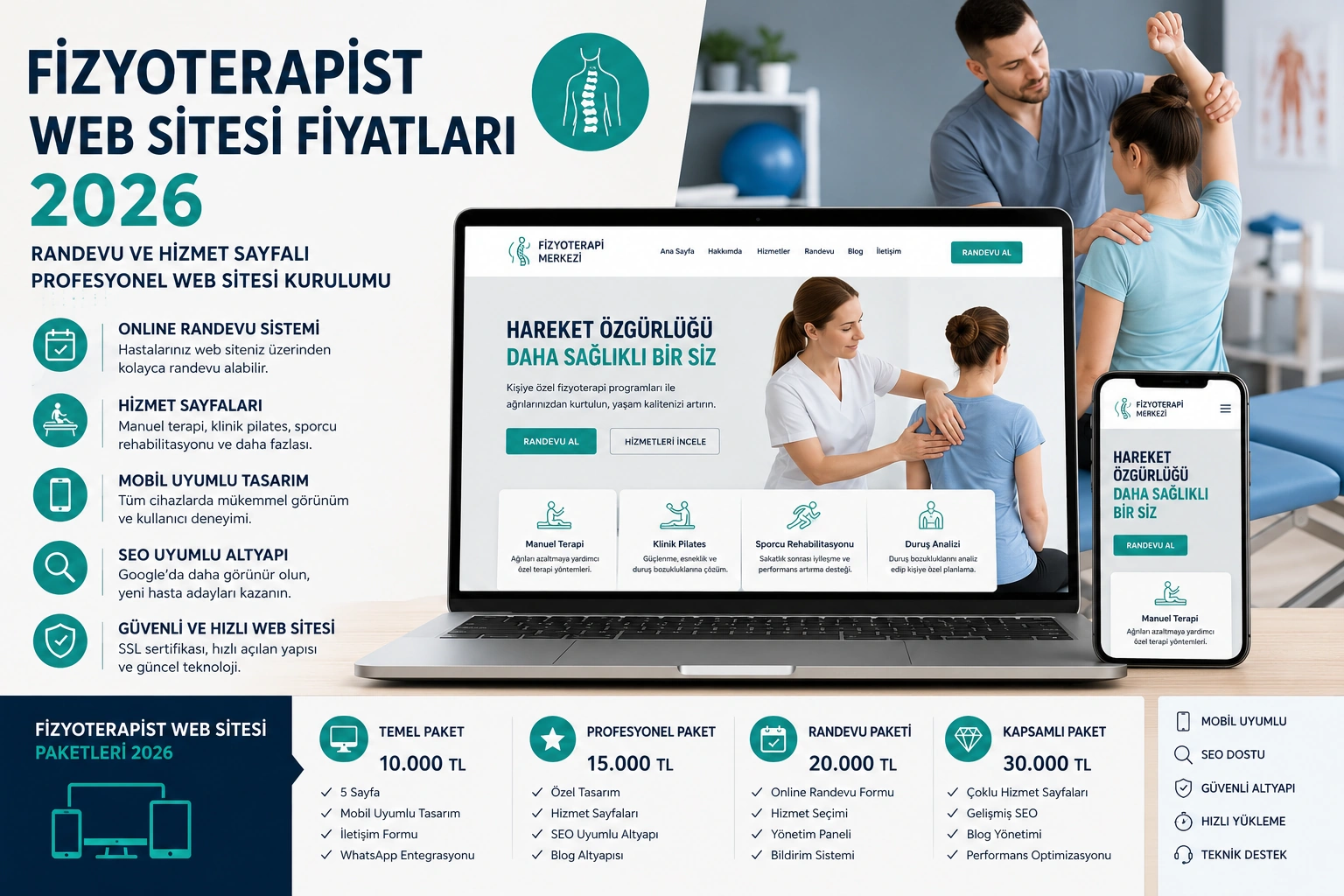 Fizyoterapist Web Sitesi Fiyatları 2026: Randevu ve Hizmet Sayfalı Site Kurulumu